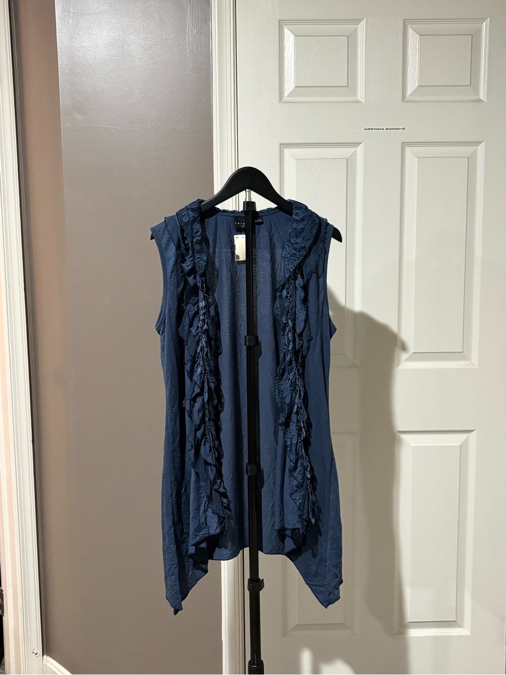 NWT Tribal Blue Lace Ruffle Open Front Vest Size M